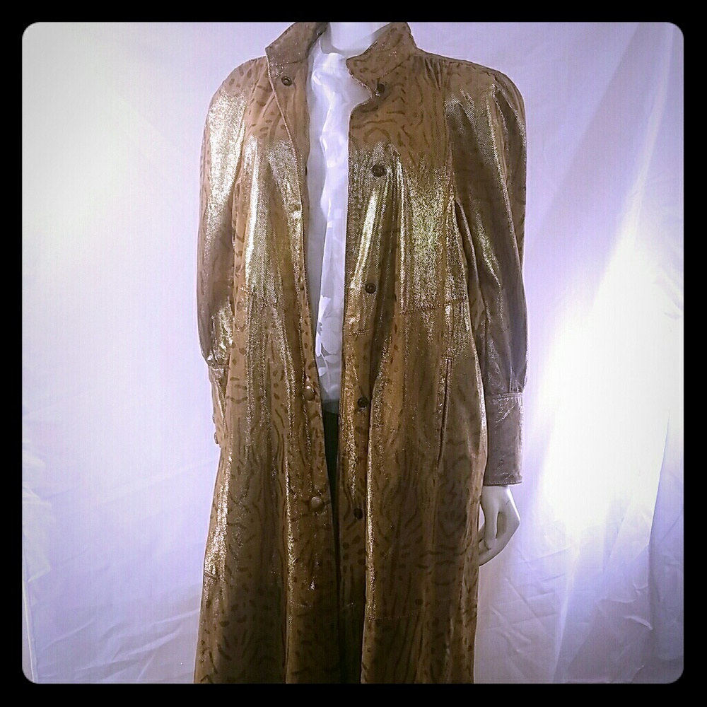 GIORGIO SANT'ANGELO Gold Leather Long Trench Coat